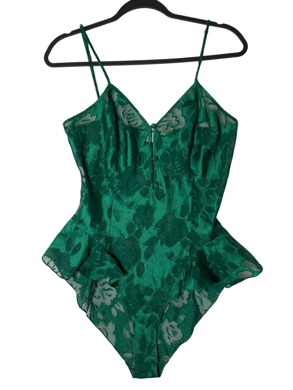 VTG 90s Gold Label Victoria Secret Floral Burnout Green Teddy SZ M Boudoir